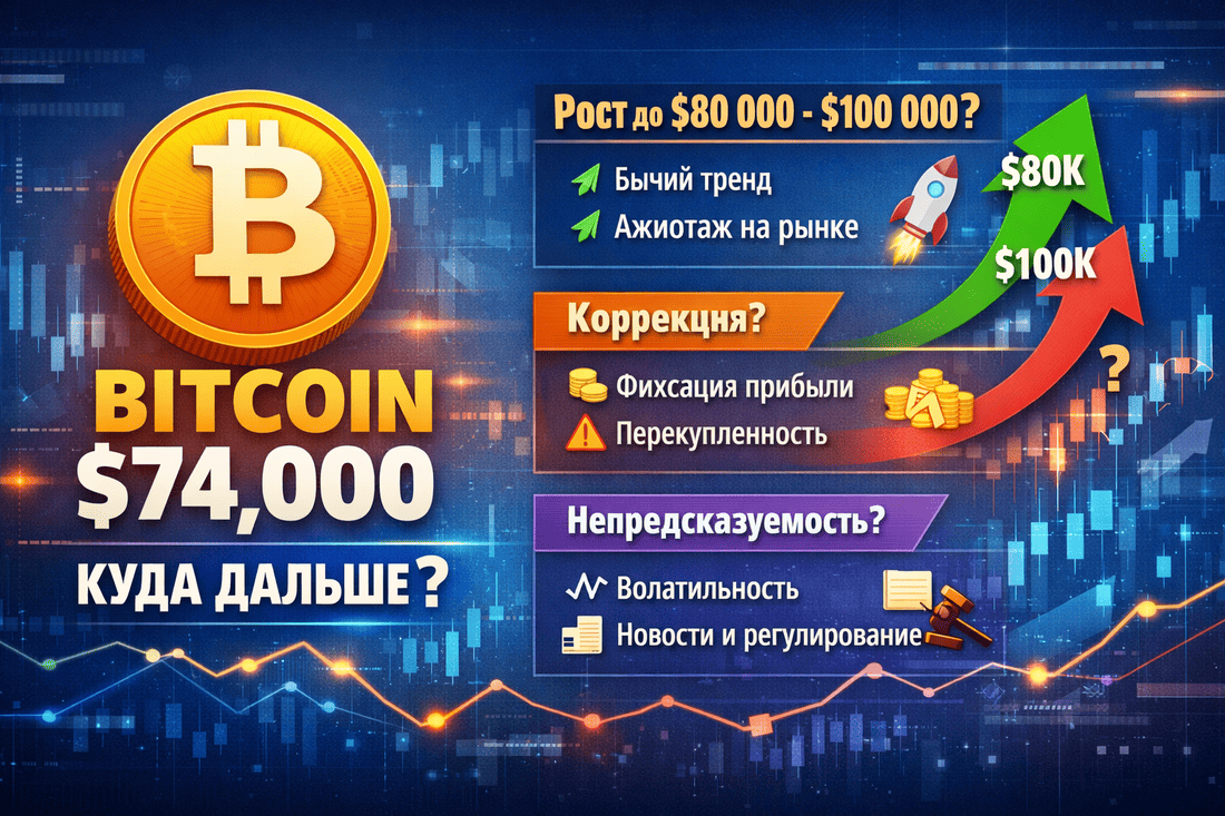 Биткоин поднялся до 74к