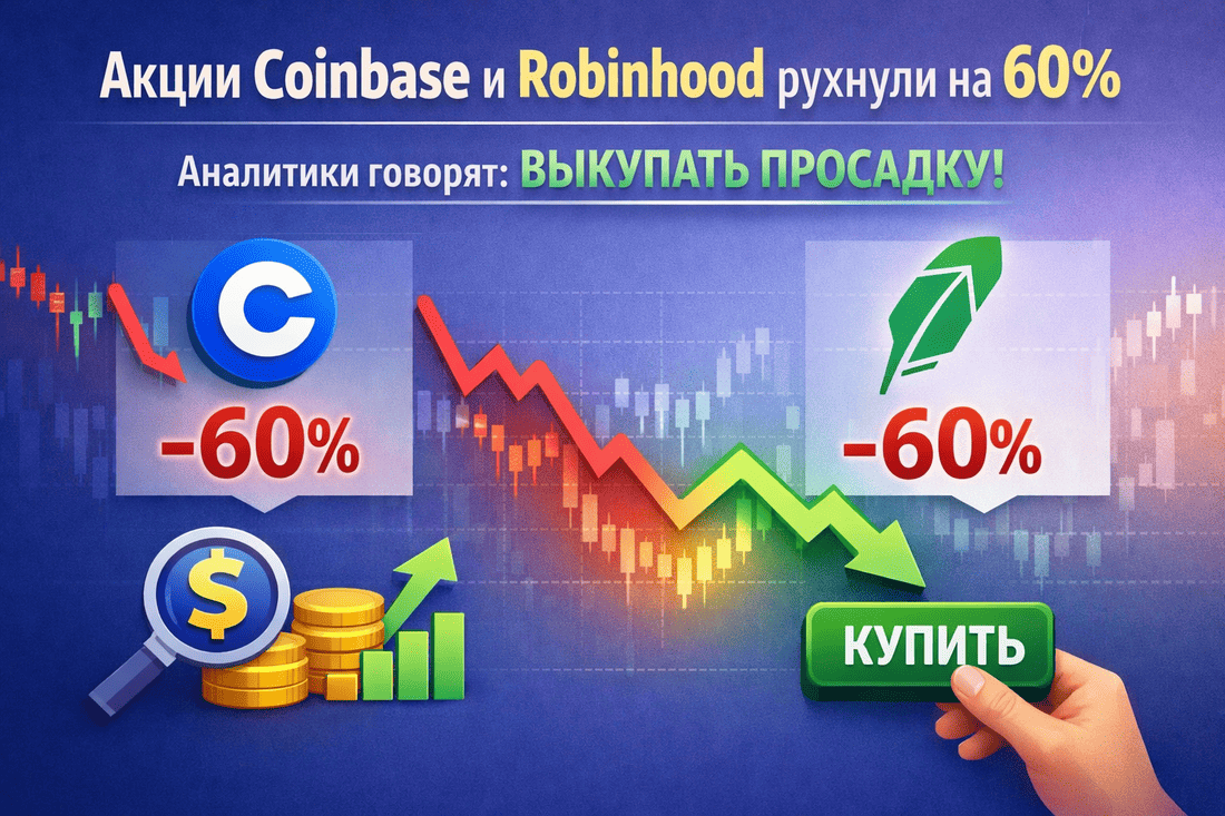 Акции Coinbase и Robinhood упали на 60%: аналитики советуют покупать