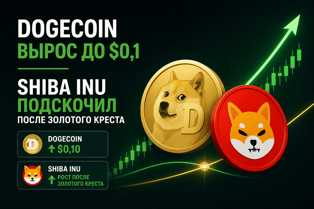 Dogecoin вырос до $0,1, Shiba Inu подскочил после золотого креста