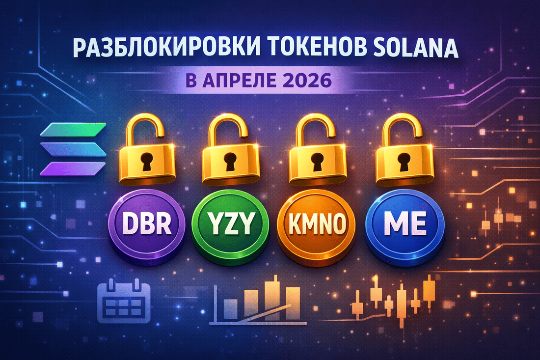 Разблокировки токенов Solana в апреле 2026: DBR, YZY, KMNO и ME