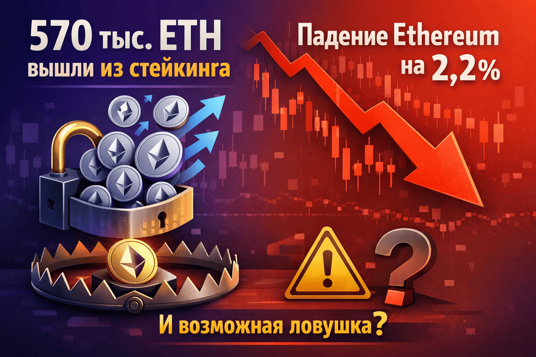 570 тыс ETH вышли из стейкинга: падение Ethereum на 2,2% и возможная ловушка