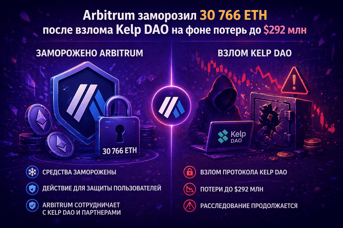 Arbitrum заморозил 30 766 ETH после взлома Kelp DAO на фоне потерь до $292 млн