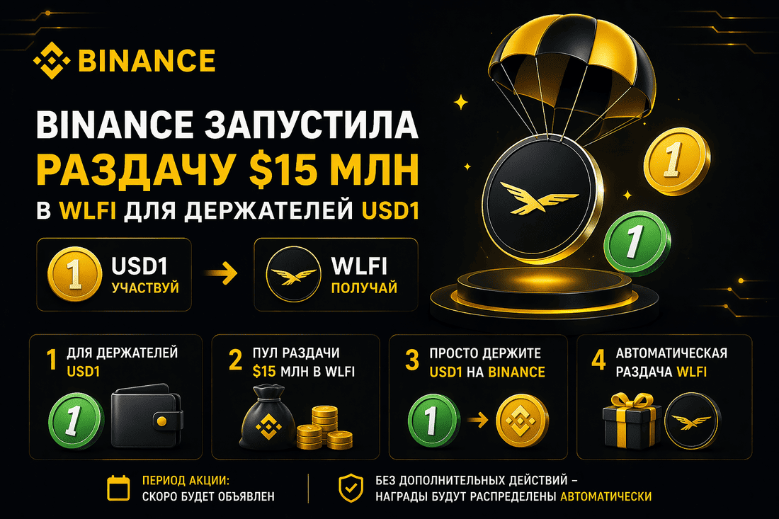 Binance запустила раздачу $15 млн в WLFI для держателей USD1