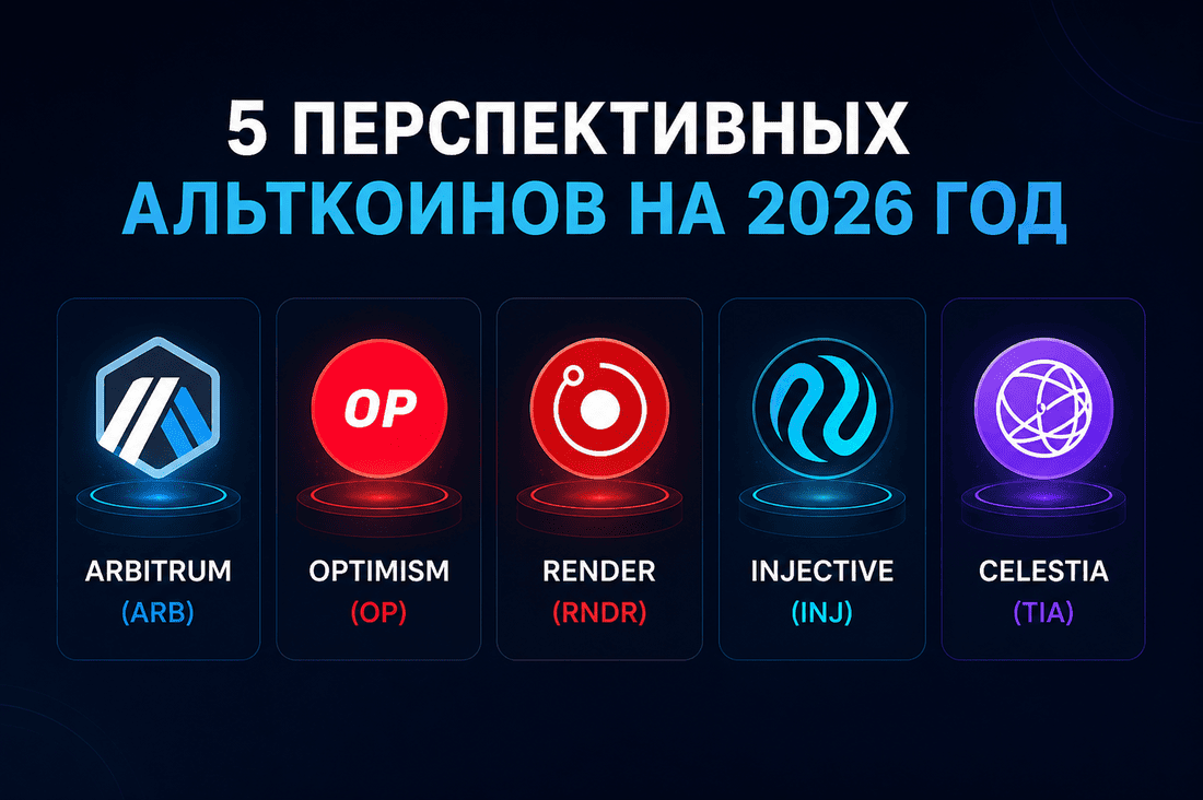 5 перспективных альткоинов на 2026 год: Arbitrum, Optimism, Render, Injective, Celestia