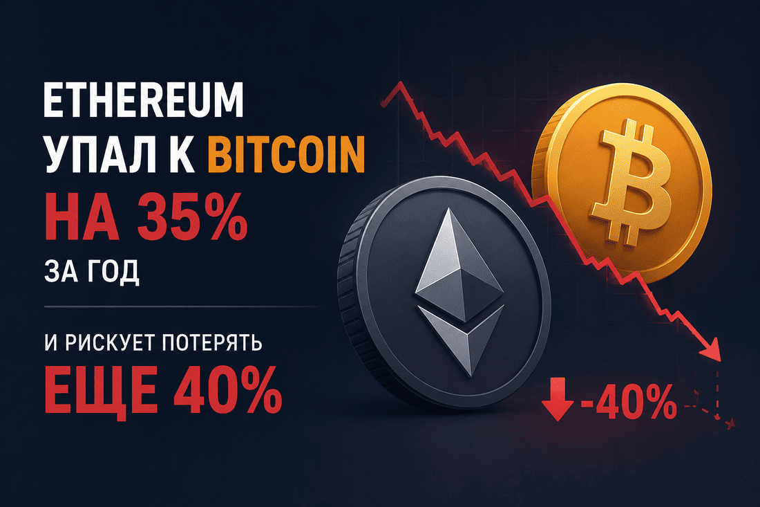 Ethereum упал к Bitcoin на 35% за год и рискует потерять еще 40%