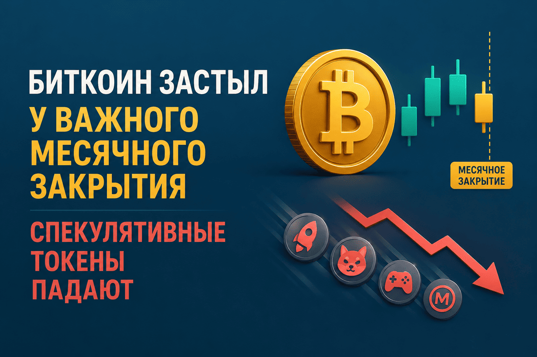 Биткоин застыл у важного месячного закрытия, спекулятивные токены падают