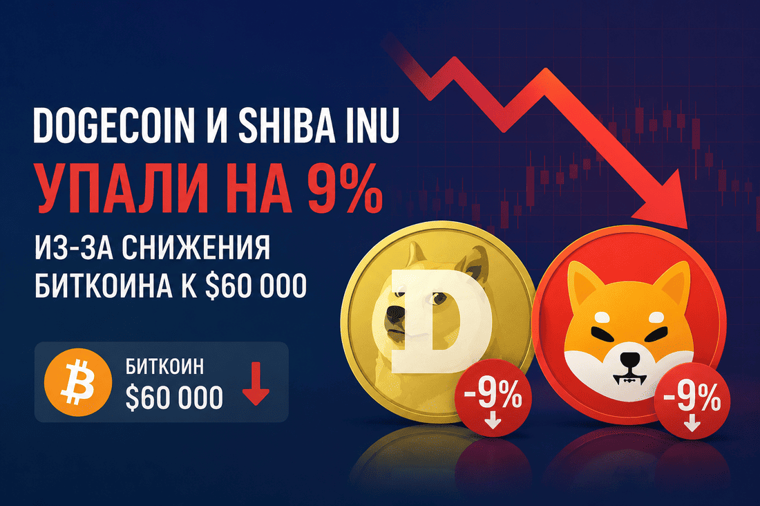 Dogecoin и Shiba Inu упали на 9% из-за снижения биткоина к $60 000