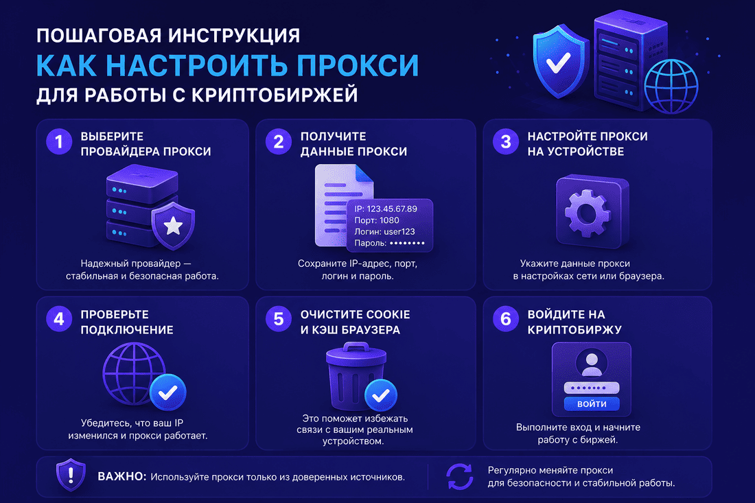 Пошаговая инструкция, как настроить прокси для работы с криптобиржей