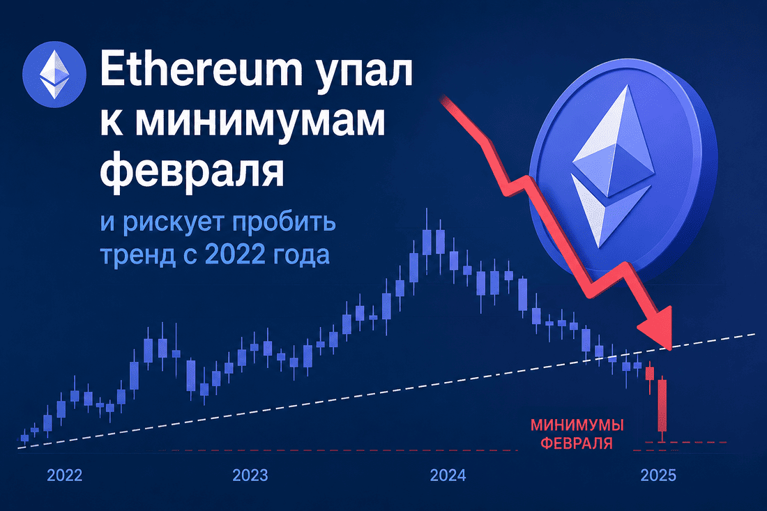 Ethereum упал к минимумам февраля и рискует пробить тренд с 2022 года