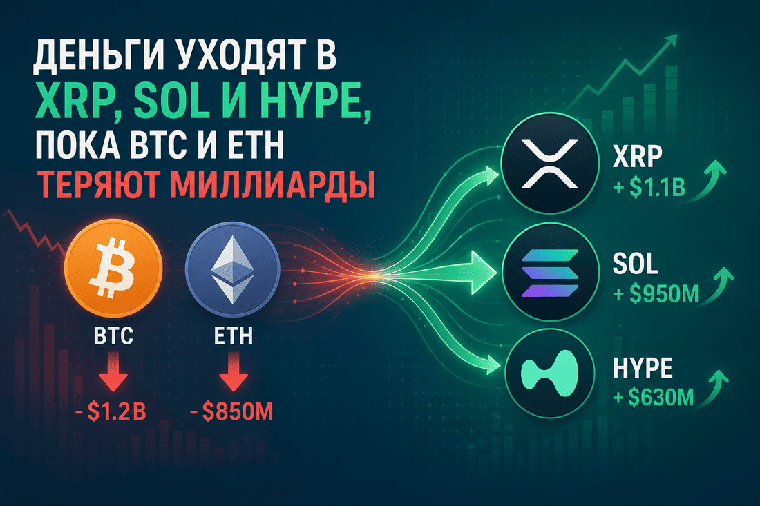 Деньги уходят в XRP, SOL и HYPE, пока BTC и ETH теряют миллиарды